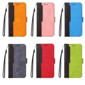 Contrast Color Wallet pu Leather Cases For Iphone 13 12 11 Pro Max Mini XR XS 8 7 SE2 6 Hybrid Credit ID Card Slot Holder Stand Cover Magnetic Pouch Strap Lanyard Fashion