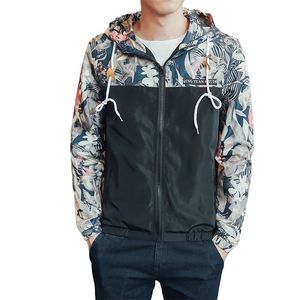 Kurtki Windbreaker Męskie Kapturem Sportowe Bombowiec Moda Lekka Waga Kwiaty Dorywcze Kurtki Płaszcze Znaki 211110