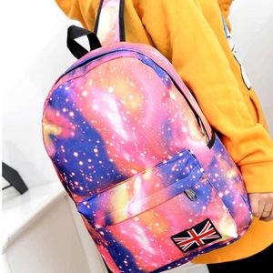 Fashion Unisex Stars Universe Space Printing Backpack School Book Backpacks British-flag Shoulder Bag BHD2 Q0705