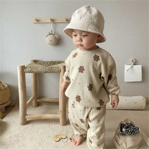 Autumn Infant Baby Cartoon Clothing Sets Toddler Boys Girls Long Sleeve Sweatshirt + Pants 2pcs Suit Kids Cute Bear Clothes Set 211021