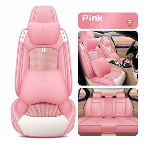 Universal Pink Leather Car Seat Covers Set - Durable Full Coverage Cushion Mats for 5-Seater Sedan & SUV