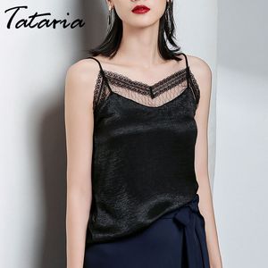 TATARIA Women Tank Top Lace Summer Halter Sexy Shirt Sleeveless Loose Female s Vest Ladies Blouses 210514