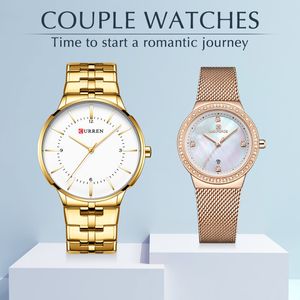 CURREN Brand Luxury Lover Watches Fashion Quartz Calendar Dress Women Men Watch Couple Wristwatch Relojes Hombre Set for Sale 210517