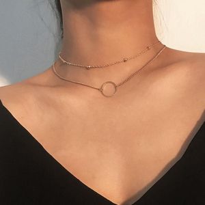 Anhänger Halsketten Goth 2021 Mode Moderne Choker Halskette Zwei Schichten Runde Gold Farbe Schmuck Für Frauen Kragen Gir