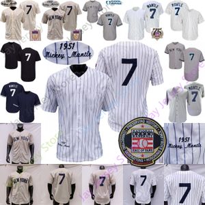 Mantle Jersey Hall of Fame Patch 75th Salute to Service 1951 Grey Turn Back Cream White Pinstripe Navy Player Fans Rozmiar S-3XL