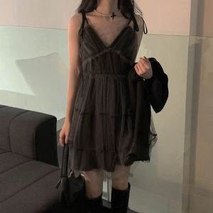 Neploe Tatlı Kadın Elbise Kore Moda Robe Yeni Patchwork Gazlı Bez Vestidos Seksi V Yaka Kolsuz Ruffles Sling Elbiseler 210422