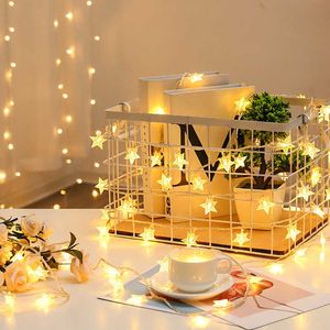 Estrela Fada Luzes Luzes LED String Lua Lua Corrente de Cadeia de Cadeia de Natal Fora Decoração Jardim Jardim Quarto Sala de estar Wedding Y0720