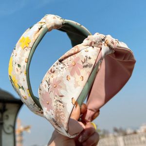 New Fashion Women Headband Wide Side Flower Hairband Center Knot Casual Turban Spring Headwear Hair Accessories