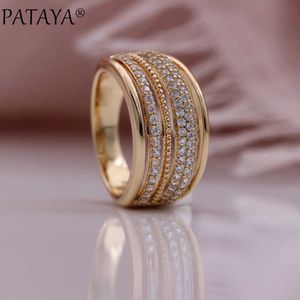 Pataya 585 Rose Gold Wedding Luxury Hollow White Natural Zircon Women Rings Engagement Party Ovanliga Mode Smycken
