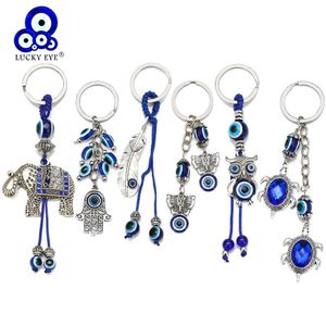 Lucky Eye Butterfly Elephant Owl Fatima Hand Evil Eye Pendant Keychain Keyring Silver Color Key Chain Holder for Women Men BE39 G1019