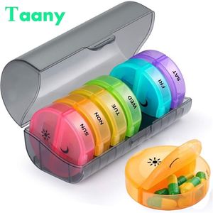 14 Grids Detachable Pill Box Travel Weekly Rainbow Round Case Portable 7 Days Medicine Tablet Organizer Container Dispenser 210922