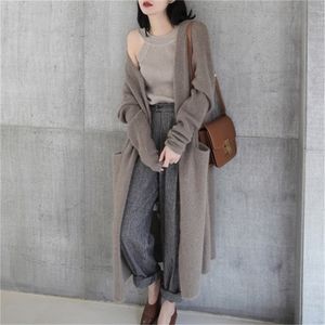 Kvinnor Lång Maxi Sweater Cardigans Tjock Cashmere Knit Jumpers Open Stitch Oversized Jacket Coat 210430