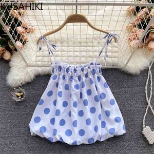 Sweet Dot Bow Tie Women Camis Summer Doll Tops Causal Korean Strapless Sling Vest Fashion Clothing 6J579 210603