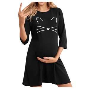 Maternity Nursing Pyjamas Nightgown 2021 Söt katt Amning Klänning Vestidos Gravid Kvinnor Nattkläder Amning Sleepwear Q0713