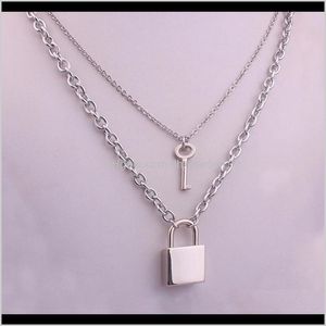 Anhänger Drop Lieferung 2021 Mode Schlüssel Vorhängeschloss Anhänger Halskette Für Frauen Männer Silber Farbe Lock Layered Kette Am Hals mit Punk Schmuck