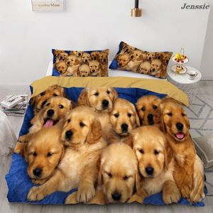 寝具セットペットドッグ3D印刷セットかわいい子犬布団カバー動物シリーズキルト成人子供2/3ピースベッドリネン