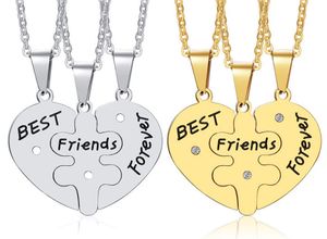 Stainless Steel Sets of 3pcs Heart Puzzle Pendant Necklace Good Friends Forever Friendship Silver Gold