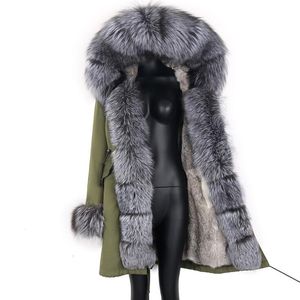 2021 FAUX Fox Furr Coat Collar Warm Big Fur Outerwear Detachable Female Long Parka Women Fashion Winter Jacket