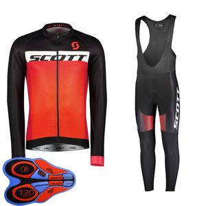 Wiosna / Autum Scott Team Mens Jazda Koszulki Zestaw Długim Rękawem Koszulki Długie Rękawki Spodnie BIB Garnitur MTB Rower Outfits Racing Rower Uniform Outdoor Sports Wear Ropa Ciclismo S21042036 \ t