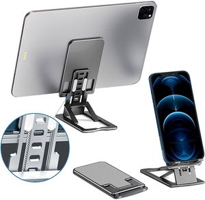 Telefon och Tablet Stand Justerbar, Fällbar, Fickstorlek Telefonhållare Tillverkad av robust aluminium med slipdesign för stabil placering Ideal (grå)