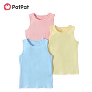 Summer 3-piece Kids Unisex Solid Vests for 4-10Y Sleeveless Cotton T-Shirt Clothes 210528