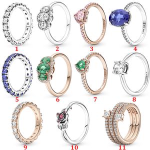 2021 boże narodzenie zimowy pierścionek 925 Sterling Silver Sparkling Row Eternity Rings dla kobiet trzy kamień Vintage Vinta Solitaire pierścionek Anillos biżuteria 180057C01 190056C01