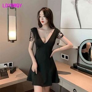 Evening dress temperament low cut waist sexy woman Office Lady Sleeveless Knee-Length Zippers 210416