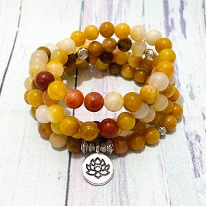 SN1531 Giada gialla naturale 108 Mala Yoga Bracciale da donna Handamde Meditazione Japa Mantra Gioielli buddisti