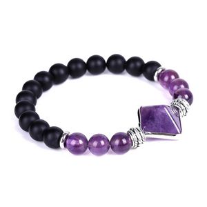 Chakra Natural Stone Pyramid Beaded Bracelet Amethyst Tiger Eye Rose Quartz Strand Bracelet Bangle cuff for Women Men Fashion Fine Jewelry