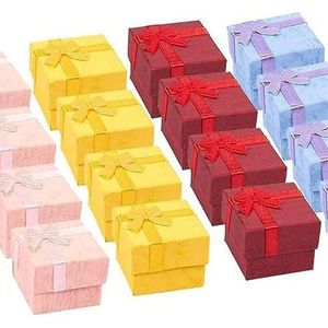 Papierschmuck-Aufbewahrungsbox, Ring-Ohrring-Verpackungsboxen, kleine Geschenkhüllen für Jubiläen, Geburtstage, Geschenke, 4 Farben