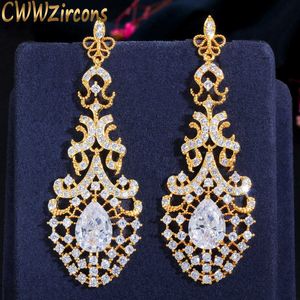 72mm Royal Vintage Frauen Hochzeit Party Kleid Schmuck Lange Große 585 Dubai Gold Ohrringe für Bräute Zubehör CZ650 210714