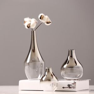 Vazen Nordic Flower Glass Vaas met Creatieve Zilveren Gradiënt Droge Inserts Sieraden Decoratieve planten in desktopcontainers