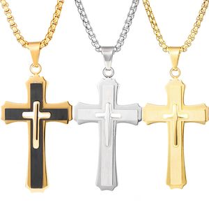 Kreuz Anhänger Drei Ebenen Halskette Edelstahl Titanium Religiöse Christus Halskette Kurze Ketten Anhänger Halsketten
