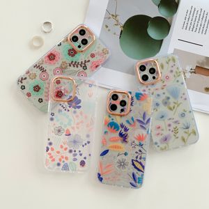 Ultradünne galvanisierte IMD-weiche TPU-Handyhüllen mit Blumenmuster für iPhone 13 12 11 Pro Max XR XS X 8 7 Plus Blumenhülle