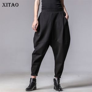 Xitao Plus Size Mulheres Outono Calças de Inverno Personalidade Elástica Cintura Preto Harem Casual Calças Spled Calças xw3091 211115