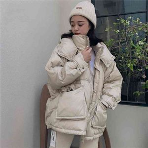Lose warme Daunenjacke Frauen Mode koreanische lose übergroße Daunenmantel Winter dicke ultraleichte weiße Ente Outwear 210419