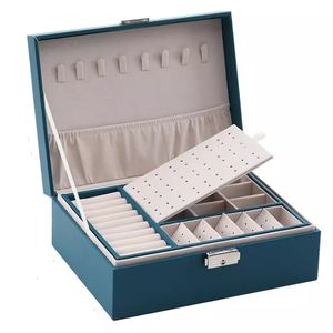 PU Leather Jewelry Box Double-Layer High Capacity European-Style Packaging Storage With Drawer Winter Gift 211105