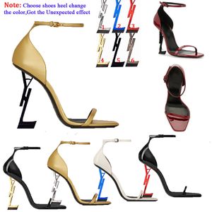 ýS i Paris Metal Letters高級デザイナーブランドハイヒールのドレスシューズ女性のファッションセクシーなオープントゥスーパーハイスヒールサンダルブライダルウェディングバンケット靴