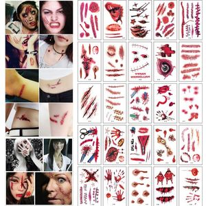 Party Decoration Halloween Lifelike Fake Bloody Wound Tattoo Sticker Scary Waterproof Temporary Stickers Horror 30pcs/Set