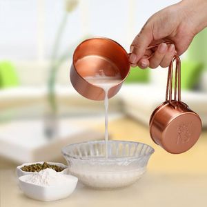 Copper Stainless Steel Cups 4 Pieces Set Kitchens Tools Making Cakes and Baking Gauges Measuring Tool