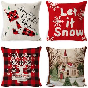 Red Plaid Christmas Pillow case Peach Skin Sofa Cushion Cover Xmas elk Office Pillowcase Linen snow Santa Claus printing hugging pillowcases custom make logo