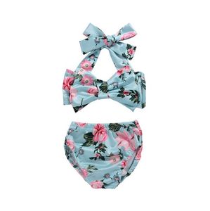 2021 Cute Baby Summer Split Two-Pieces Sets Swimsuit Floral Printed Girls Bikini Swimsuits Kids Toddlers Bathing Suits Children Beach Swimwear