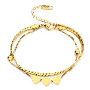 Luxurious Gilding Metal Golden Chains Hand Bracelets Two Styles Design Loop Snake Chain And Square Link With Hearts Decoration Wholesale