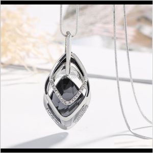 Necklaces & Pendants Jewelry Drop Delivery 2021 Sweater Necklace Triangle Row-Type Blue Pendant Alloy Part Small Crystal Setting Sier Plated