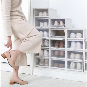 Cabinet Drawer Shoe Box Stackable Home Storage Bins Women Men Foldable Shoe Boxes Plastic Shoe Boot Flip Z10P1062 211112