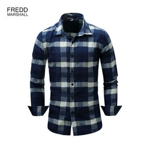 Przyjazd Męska koszula Z Długim Rękawem Slim Fit Plaid Koszule Blue Mens Sukienka Koszulki Bawełna Marka Casual Denim Styl Checks 210518