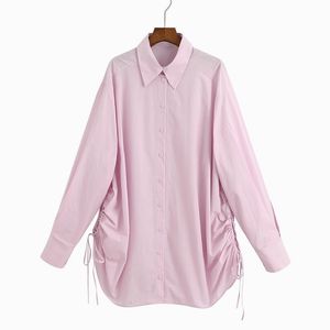 Oversized Women Shirt Autumn Fashion Pink Color Full Sleeve Blouse High Quality Cotton Modern Lady Plus Size Shirts 210602