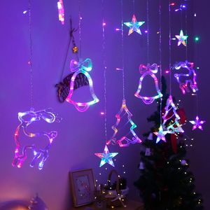 سلسلة عيد الميلاد زخرفة ضوئية LED Curtain Tree Tree Elk Star Pendants Fairy Outdoor Indoor Home Bedroom Decor