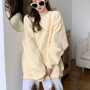 High Quality Thick Oversize Sweatshirts Women Winter Fleece Sweatshirt Tops Full Sleeve Warm Casual Harajuku Pulls Fall 210601