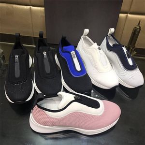 2021 Fabric Stretch Shoes With Box Top Quality Men Women Wild Comfortable Knit Leather Sneakers Micro Sole Breathable Slip-on Lovers Causal Shoe